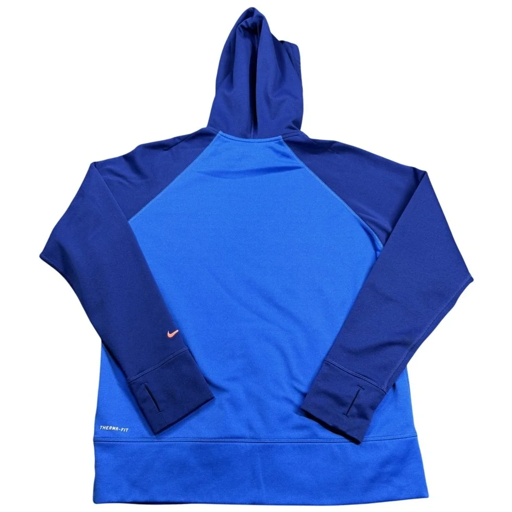 Nike Hoodie Mens XL Blue Orange Therma Fit Pullover Script‎ Logo Raglan